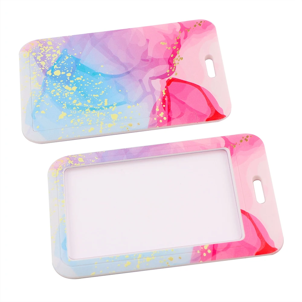 Ransitute R2504 Painting Art Pink Blue Marble Pattern Lanyard Credit Card ID Holder Badge Women Bank Business Card Cover Badge