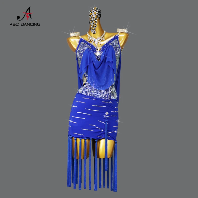 Roupa de dança latina vestido de festa adulto traje de palco das mulheres roupas de linha de baile midi borla terno esportivo samba saia personalizada