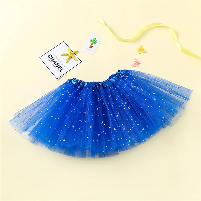 Summer Kids Baby Star Glitter Dance Tutu Skirt For Girl Sequin 3 Layers Tulle Toddler Lace Pettiskirt Children Chiffon 2-8T