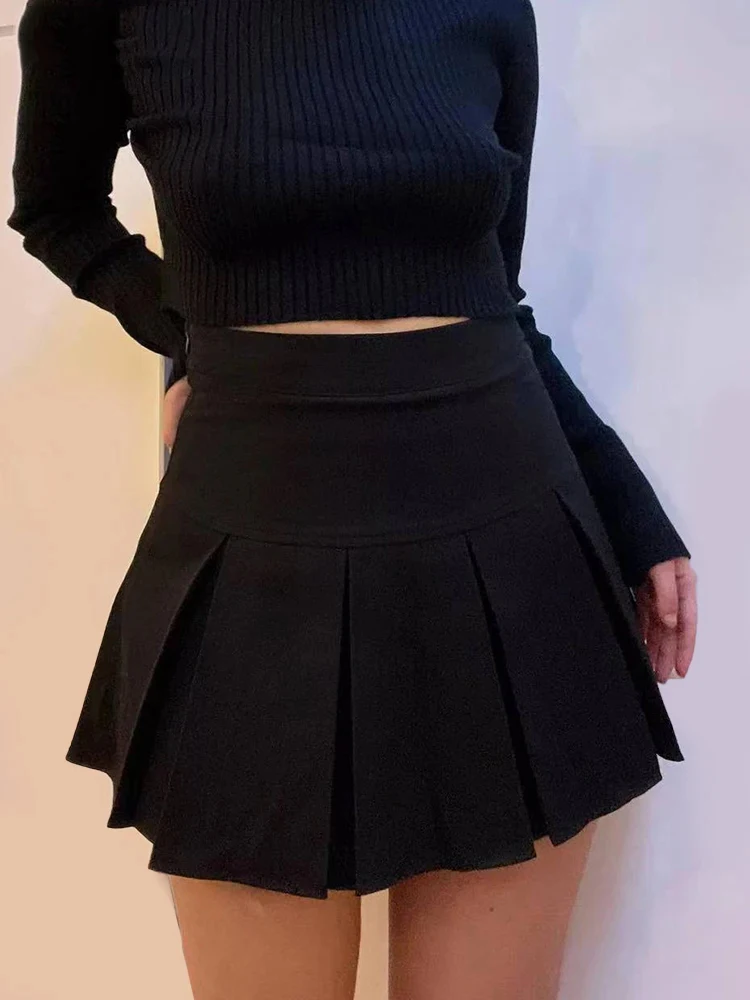 2024 Vintage Gray Pleated Skirt Women Kawaii High Waist Mini Skirts Korean Fashion School Uniform Harajuku Streetwear Spring