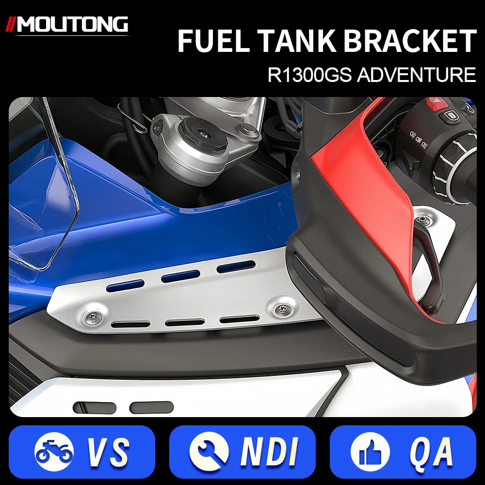 Side fuel tank bracket for BMW R 1300 GS Adventure 2024/2025 motorcycles, made of aluminum alloy, available in black and silver.