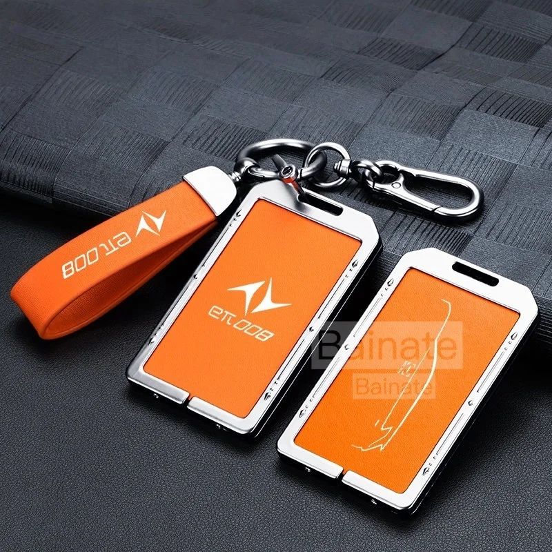 Capa de Chave de Carro em Liga de Zinco e Couro para Dongfeng NFCeπ007 eπ008 eπ 007 008, Protetor de Controle Remoto, Chaveiro, Acessório Automotivo