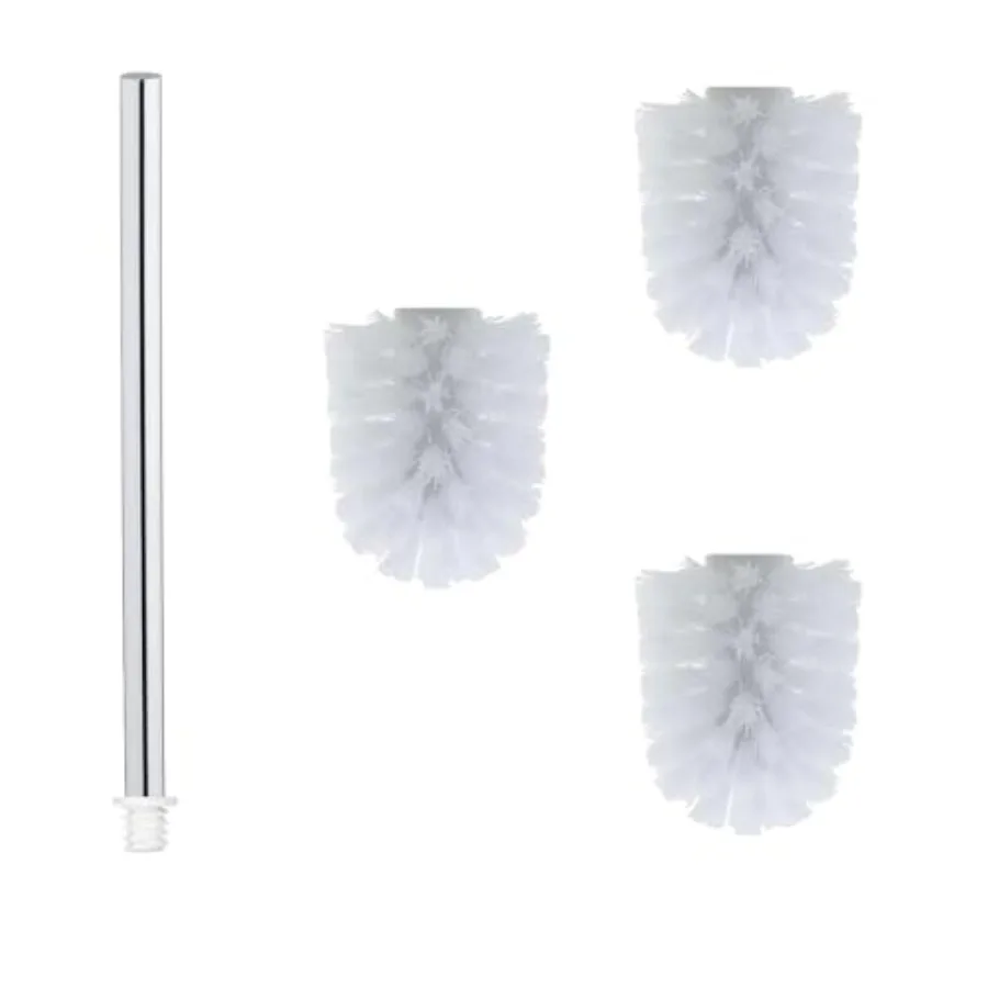 Brosse WC INOX à 3 têtes de 7 cm de diamètre + 1 manche en acier inoxydable 304 de 27 cm - Interchangeable et Du