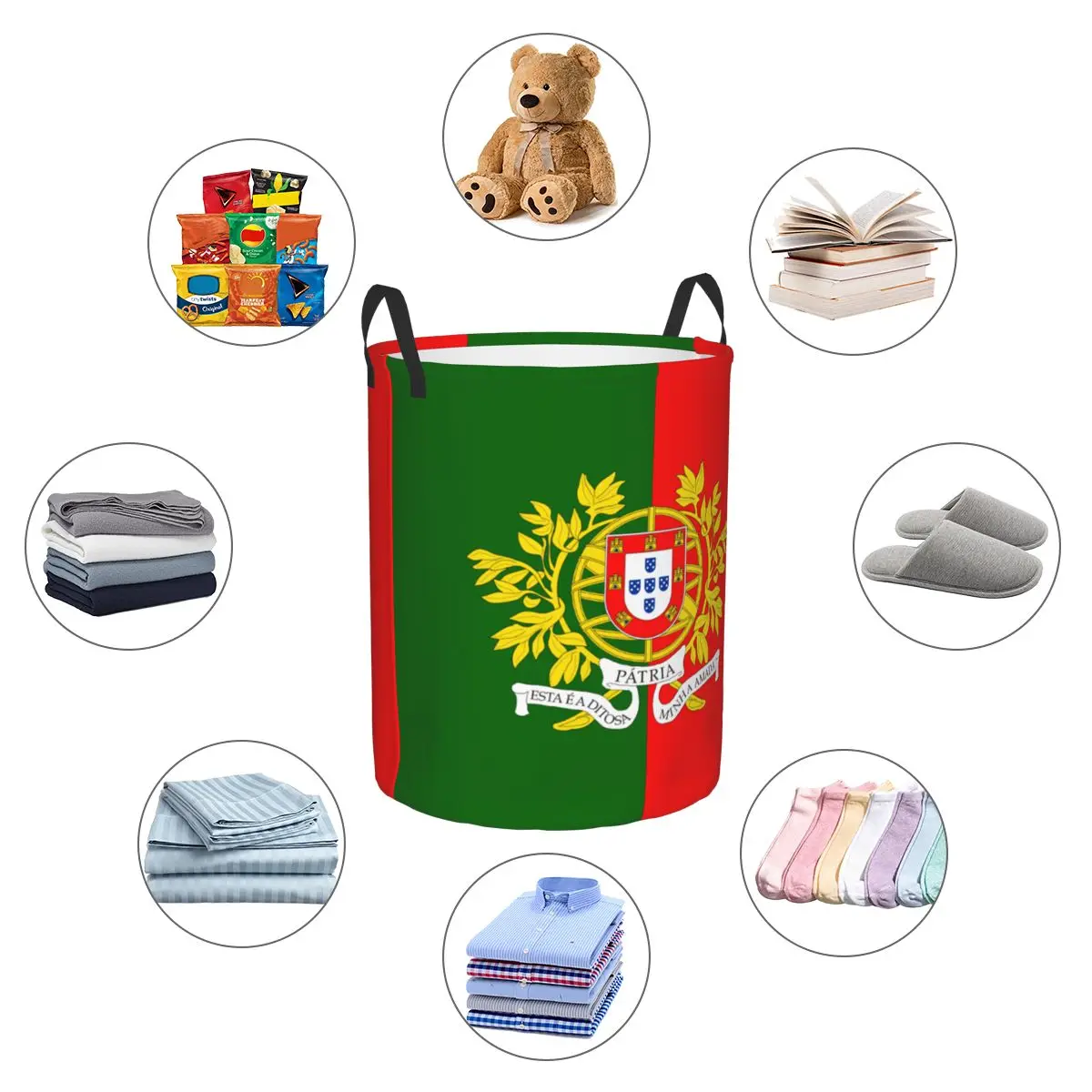 Foldable Laundry Basket for Dirty Clothes Military Flag Of Portugal Storage Hamper Kids Baby Home Organizer