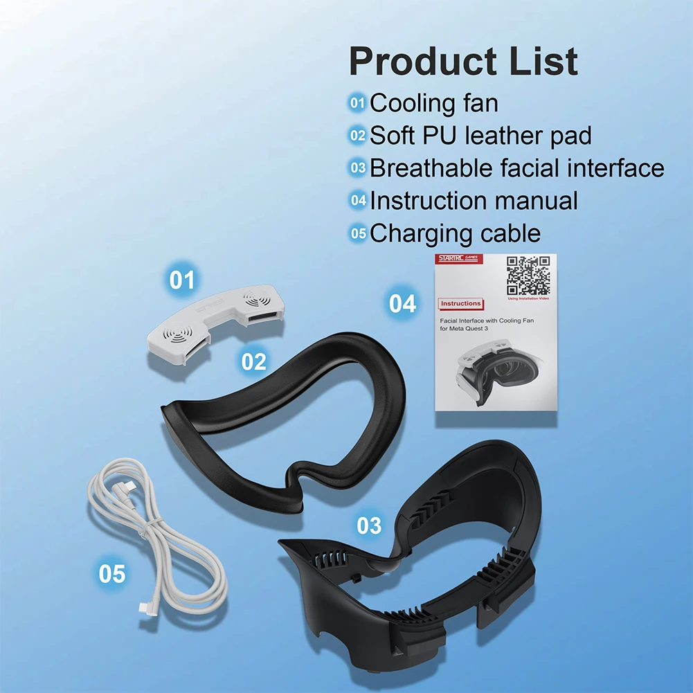 Cuscinetto per la copertura del viso con ventola di raffreddamento Interfaccia facciale a 3 velocità con ventola di raffreddamento con cuscino per il viso in PU per accessori Meta Quest 3