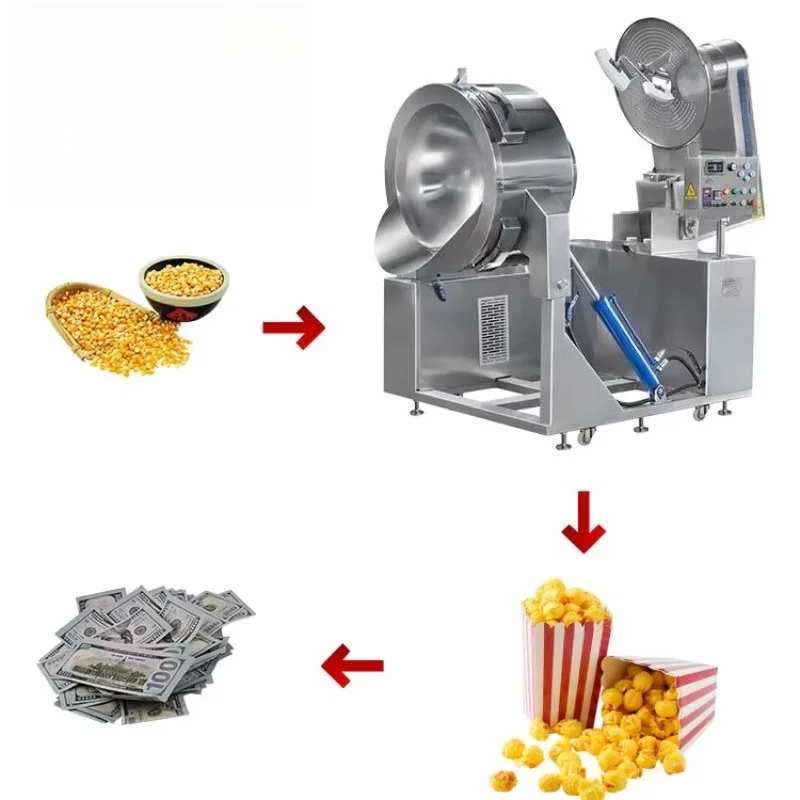 Customized Commercial Gas Popcorn Making Machine Ball Shape Industrial Popcorn Production Line Equipment For Wholesale