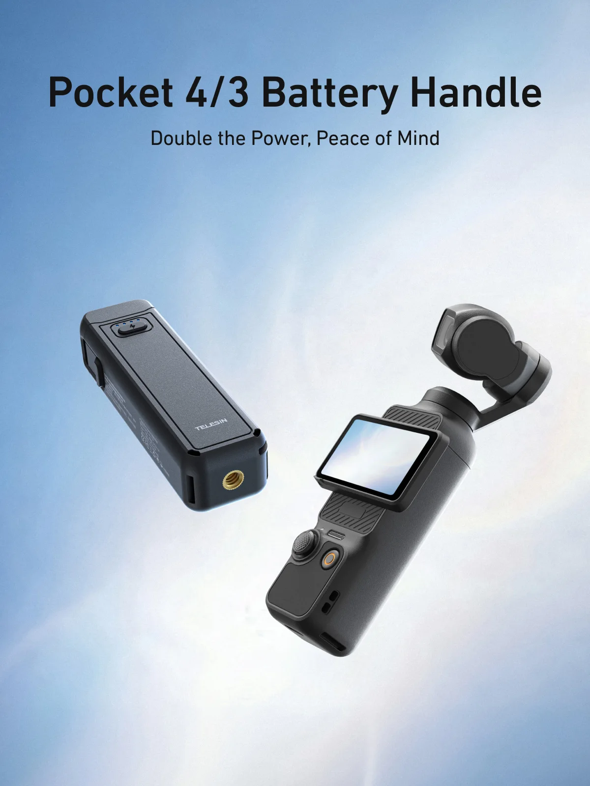 Uchwyt z baterią TELESIN 5000mAh do DJI Osmo Pocket 4 3, przedłużony uchwyt z funkcją ładowania podczas nagrywania, kompaktowy, idealny na podróże i vlogowanie, adapter z gwintem 1/4 cala. — 2