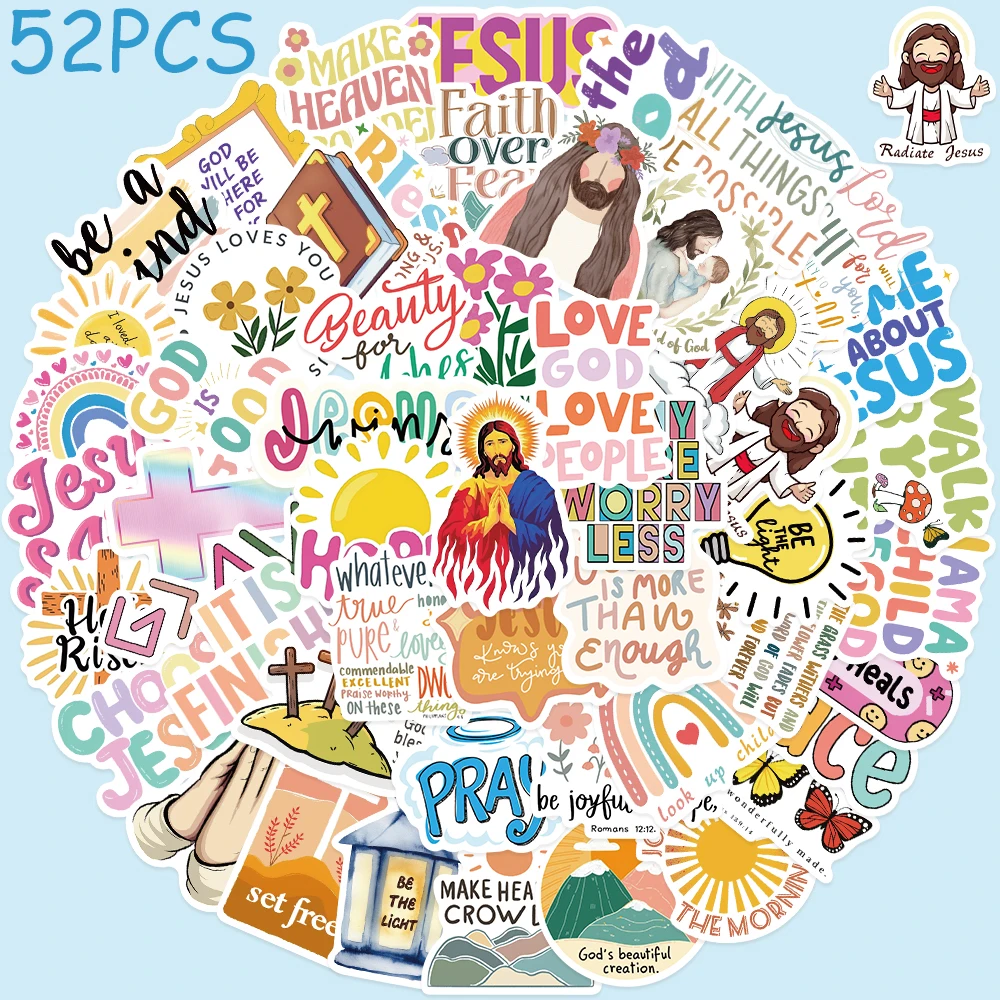 

52pcs Bible Verses Stickers Decals For Phone Scrapbook Luggage Helmet Guitar DIY Aesthetic Waterproof Stickers Kids Toys Gifts