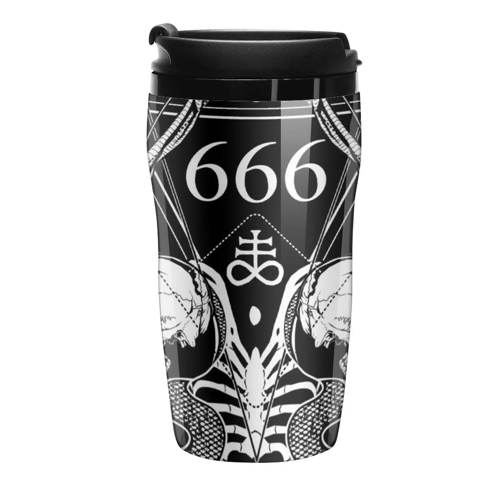 

666 with some skulls, serpents and Leviathan cross Travel Coffee Mug Thermos Mug Luxury Coffee Cups Espresso Shot Cup Of Coffee