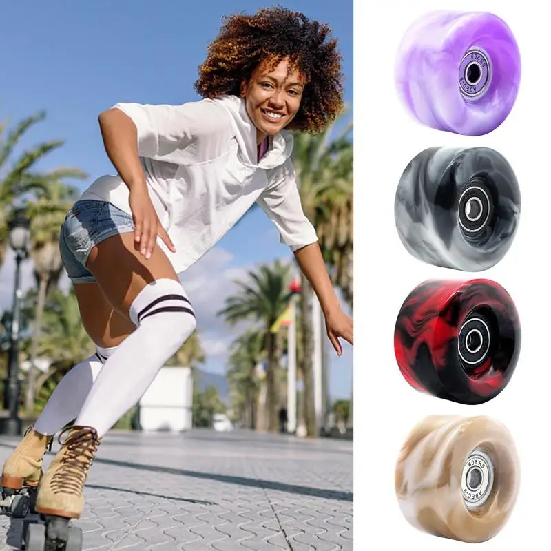 Roller Skate Wheels Indoor Roller Skate Wheel With Bearing PU Mixed Color Wheels For Double Skating Quad Skates Indoor/Outdoor