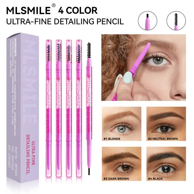 ดินสอเขียนคิ้ว MLSMILE 4 สี กันน้ำ กันเหงื่อ ดินสอเขียนคิ้วสองหัว ติดทนนาน ดีไซน์ธรรมชาติ สำหรับผู้หญิง รุ่นใหม่ปี 2025