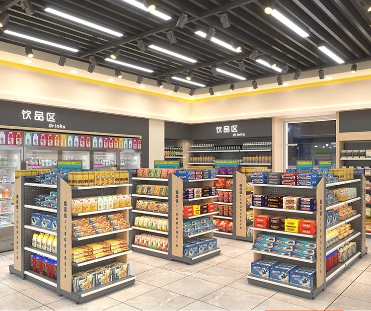 Supermarket convenience store shelves display shelves, small shops, snacks, single sided, double-sided, multi-layer, wall facin