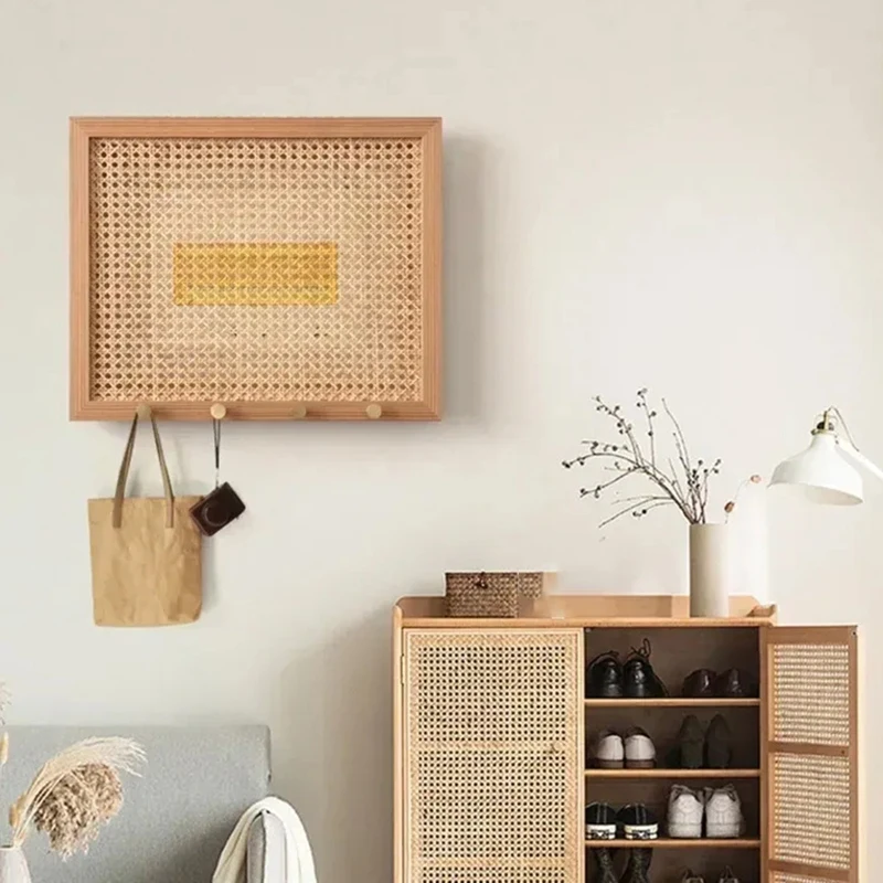 ABKJ-Rattan Electric Meter Box Flip Design Wall Sticker Clothes Hook Power Switch Cover Home Decoration