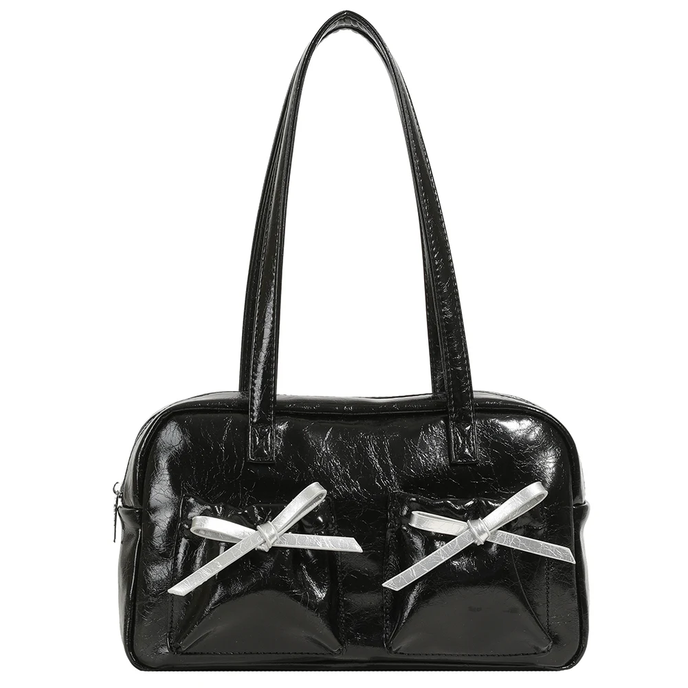 

Women Bow Tie Shoulder Bag Fashion PU Leather Crossbody Bag Solid Color Satchel Purse for Vacation Travel Armpit Bag