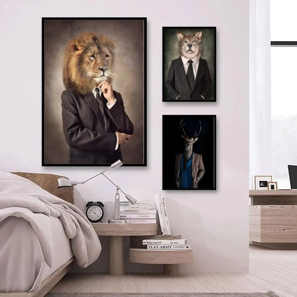 النمط الأوروبي زيبرا رئيس وجسم الإنسان فرملس الملصقات والمطبوعات الرجعية جدار الفن الحيوانات صور لديكور غرفة المعيشة المنزلي