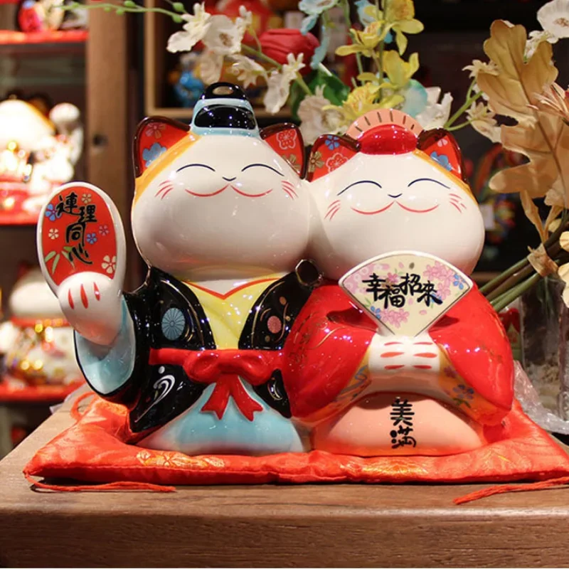 Ceramic Lucky Cat Ornament Creative Piggy Bank Wedding Gifts Shop Opened Gift Coin Storage Box Wine Cabinet Porch Decorations