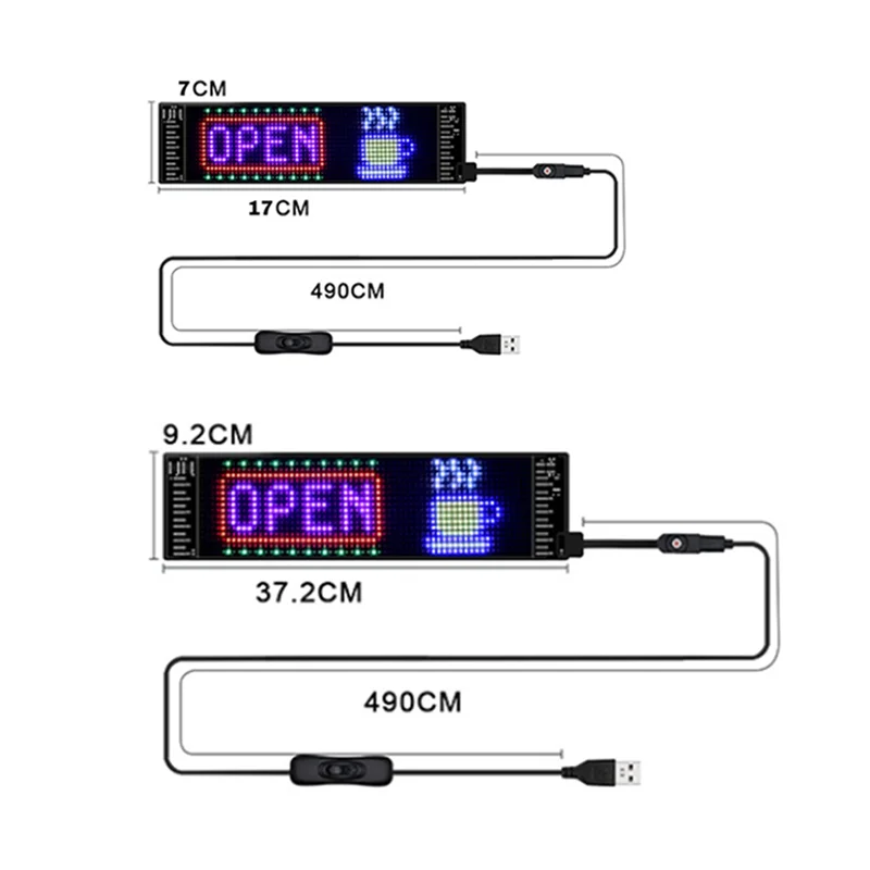 لوحة بكسل RGB LED مدمجة، شاشة عرض عالية الدقة 16X96 عبر USB 5V، تتضمن تطبيق بلوتوث، وحدة مرنة 7X17 سم