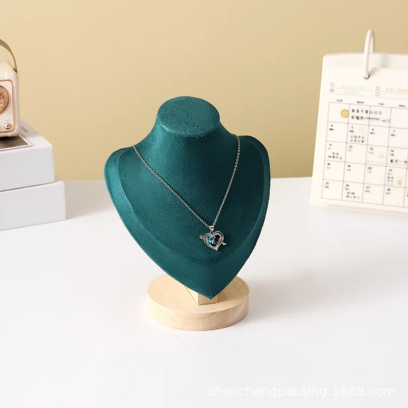الخشب الصلب صورة الرقبة الأخضر حامل مجوهرات قلادة قلادة قلادة قالب الرقبة عرض موقف المجوهرات قلادة حامل عرض موقف