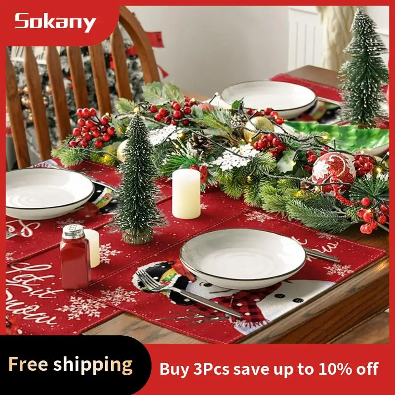 A59E-Rode Kerst Winter Placemats Set 12X18 Inch Seizoensgebonden Kerstvakantie Placemats Set Van 6