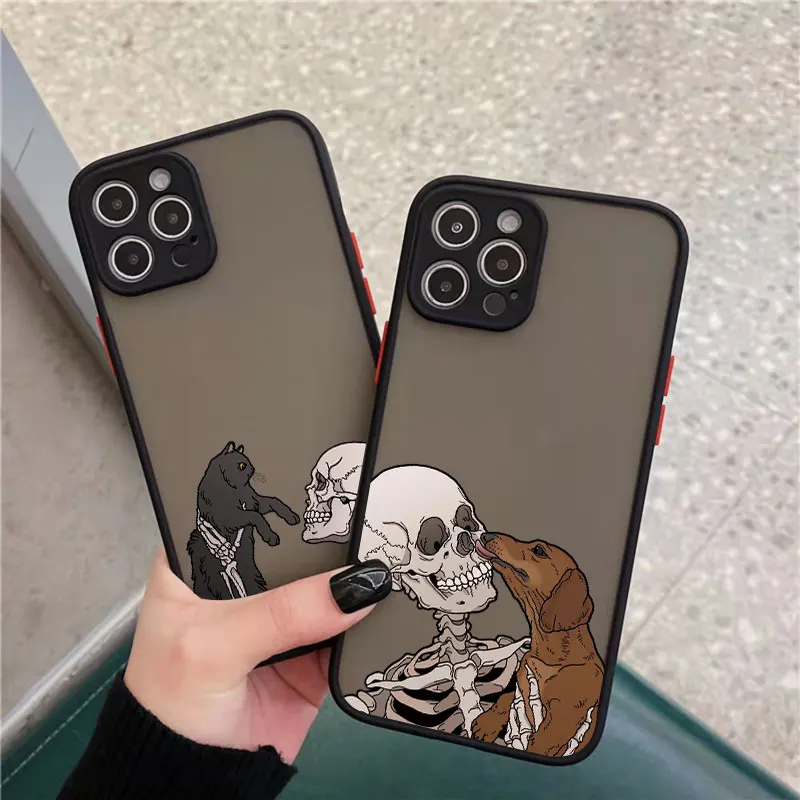Luxuriöse Lustige Niedliche Skelett-Totenkopf-Katzen-Hülle für iPhone X XS XR 17 Pro Max 16 15 14 13 12 11 Pro Max Plus Stoßfeste Rückseite