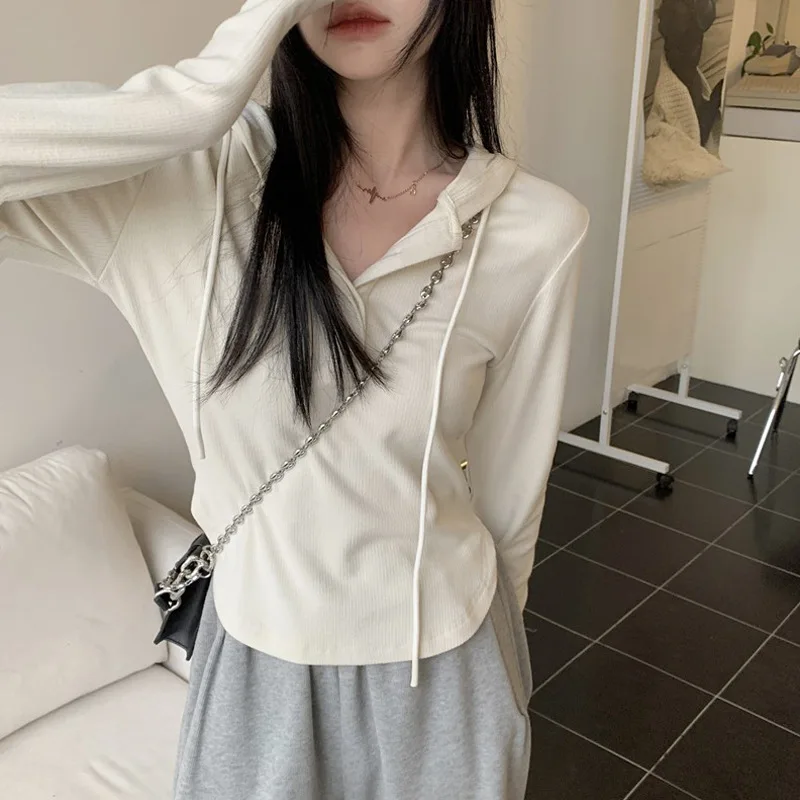 Women Hoodie New Winter Autumn Drawstring Irregular Solid Color Slim Casual Girl Student Top Long Sleeve Sweatshirt Top Hoodie