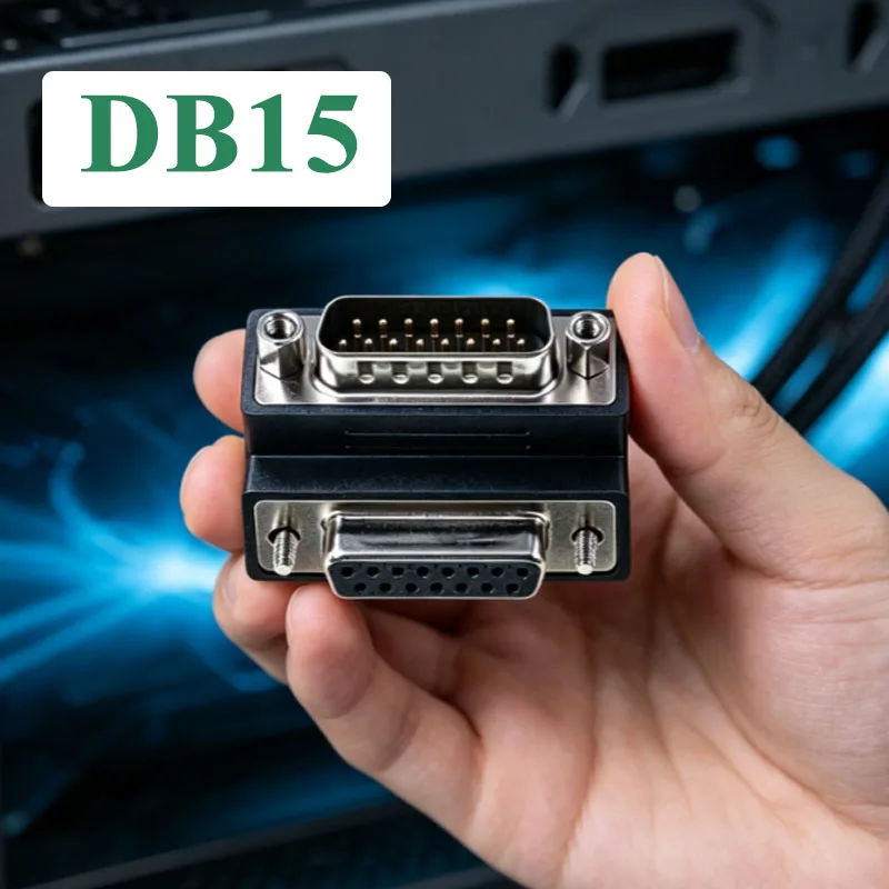 15Pin Male to Female Conversion Head Adapter 90 Degree DB15 Serial Port Connector Right Angle 2 Rows DB 15P UP/Down Bend Plug