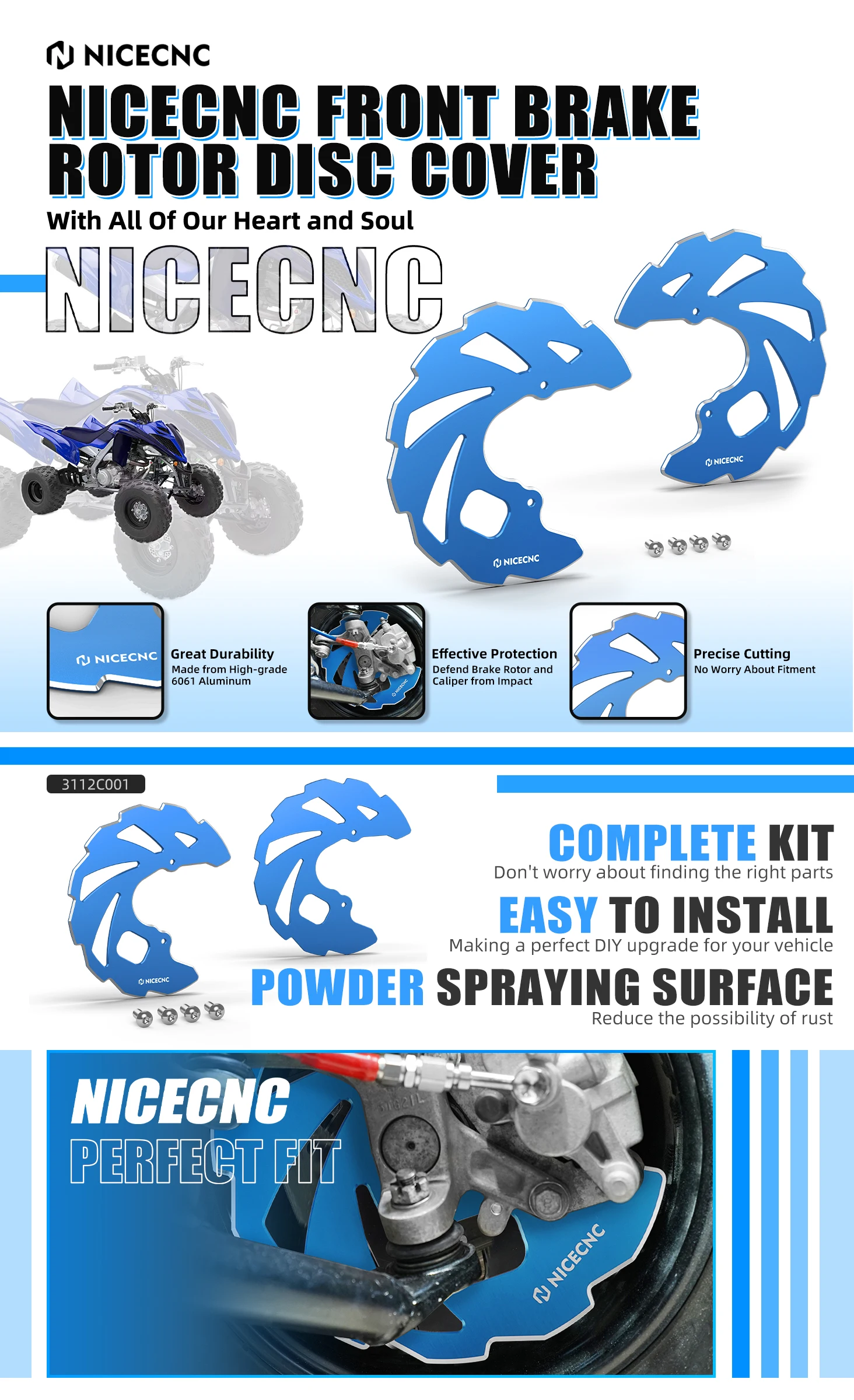 NICECNC Vordere Bremsscheibenabdeckung für Yamaha RAPTOR 700 700R YFZ450 YFZ450R 2006-2026 ATV-Zubehör 5TG-2514A-00-00 – Detail 1
