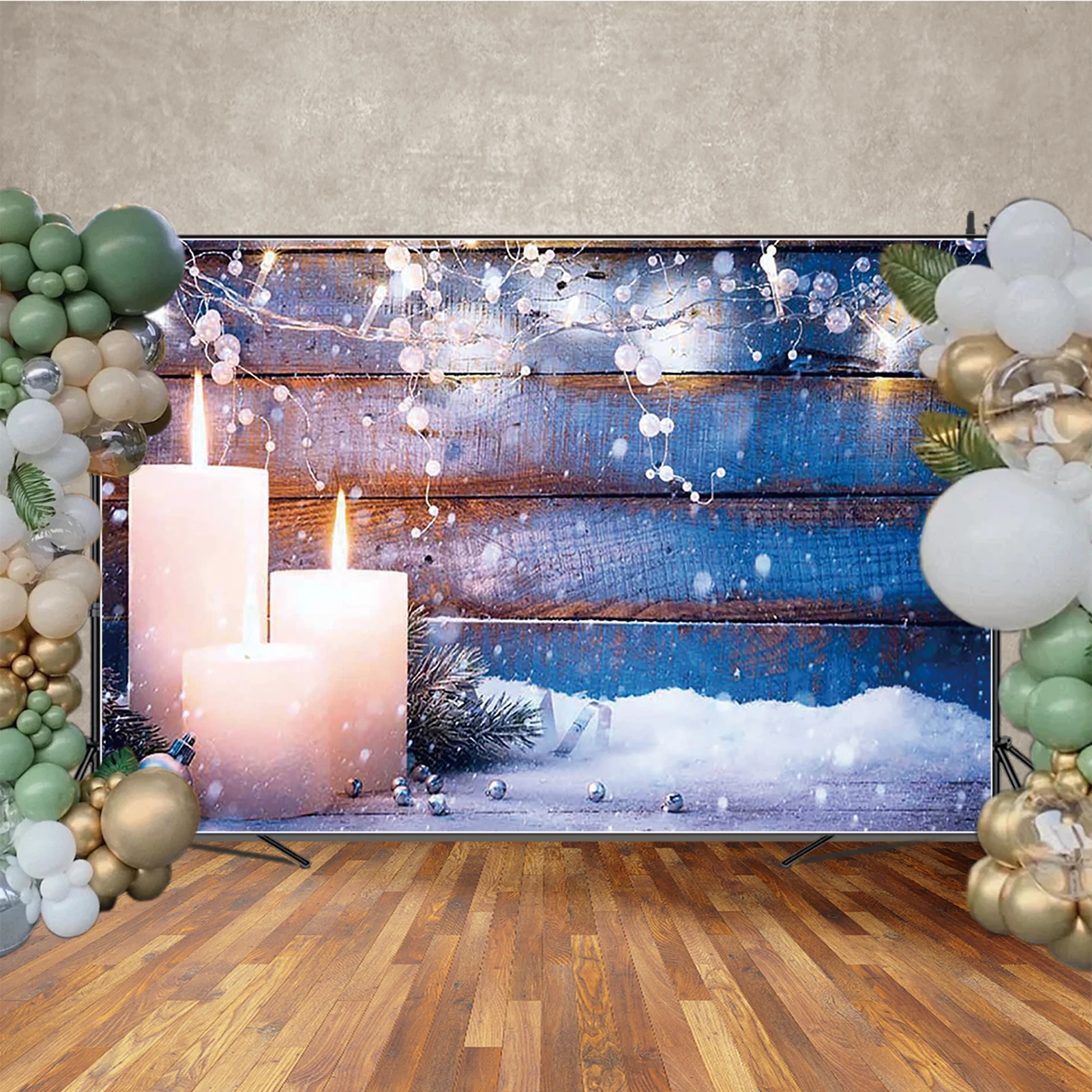 MOON.QG クリスマス装飾背景写真撮影用木製暖炉ランタンキャンドル写真背景子壁紙 Photocall