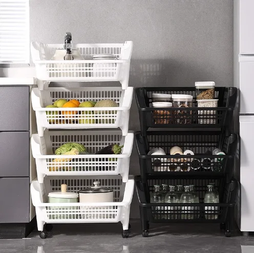 Ground-Mounted Mobile Snack Rack for Versatile Household Kitchen Islands & Carts