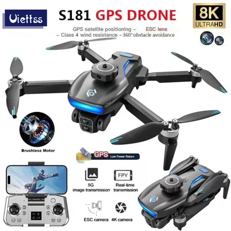 

Новинка S181 GPS Дрон 8K профессиональная двойная HD камера 5G WIFI 360 ° обход препятствий бесщеточный двигатель Rc 1,2 км FPV Квадрокоптер Дрон