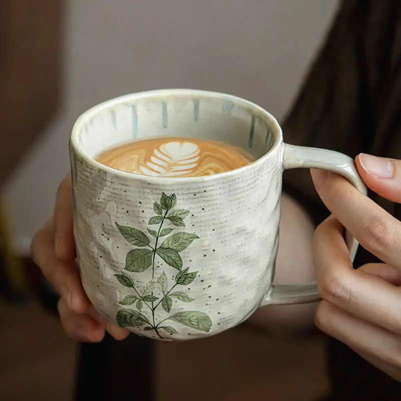 

320ML Kiln Glaze Craft Ceramic Mug Vintage Green Coffee Mug Home Office Tea Mug Cafe Porcelain Drinking Cup for Latte Cappuccino