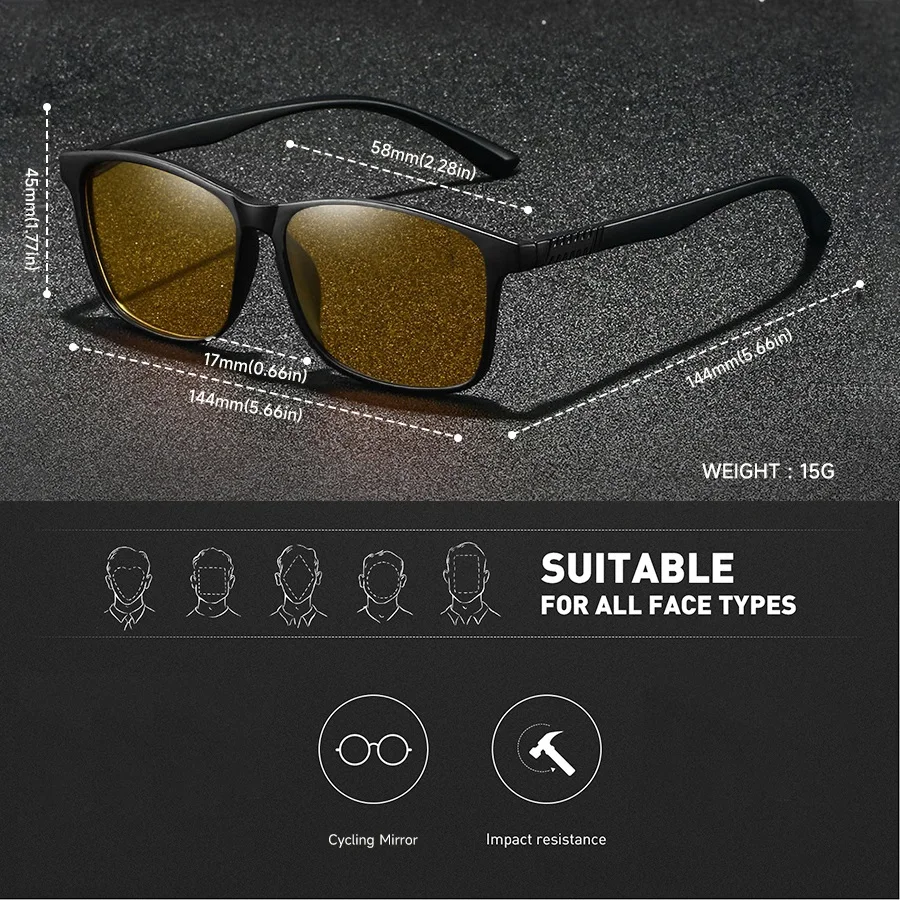 Modische Vintage Quadratische Unisex-Nachtsichtbrille Reduziert Sehliche Ermüdung Antireflexionsgläser Outdoor-Schutzbrille – Detail 3