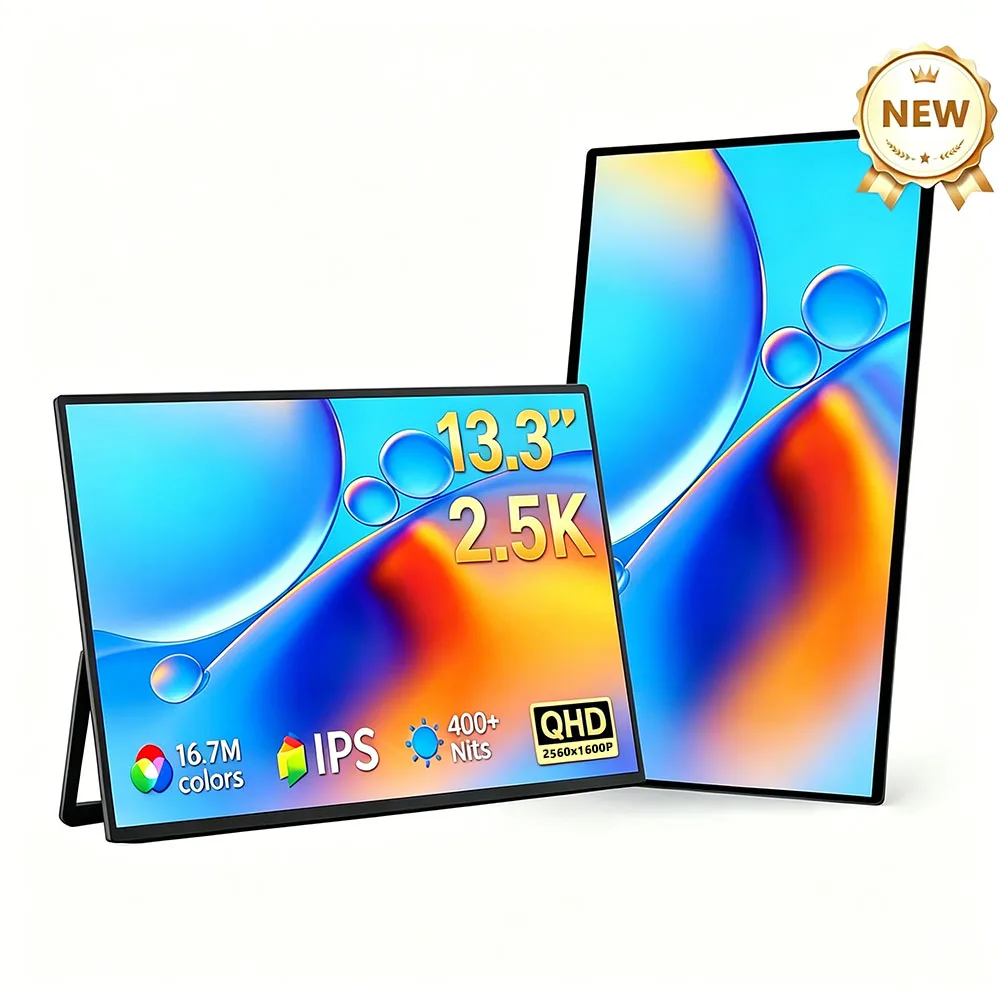 MAFNKOU 13.3' Portable Monitor 2.5K QHD Travel Screen External Second Display For Laptop/PC/Mac/Mobile Phone