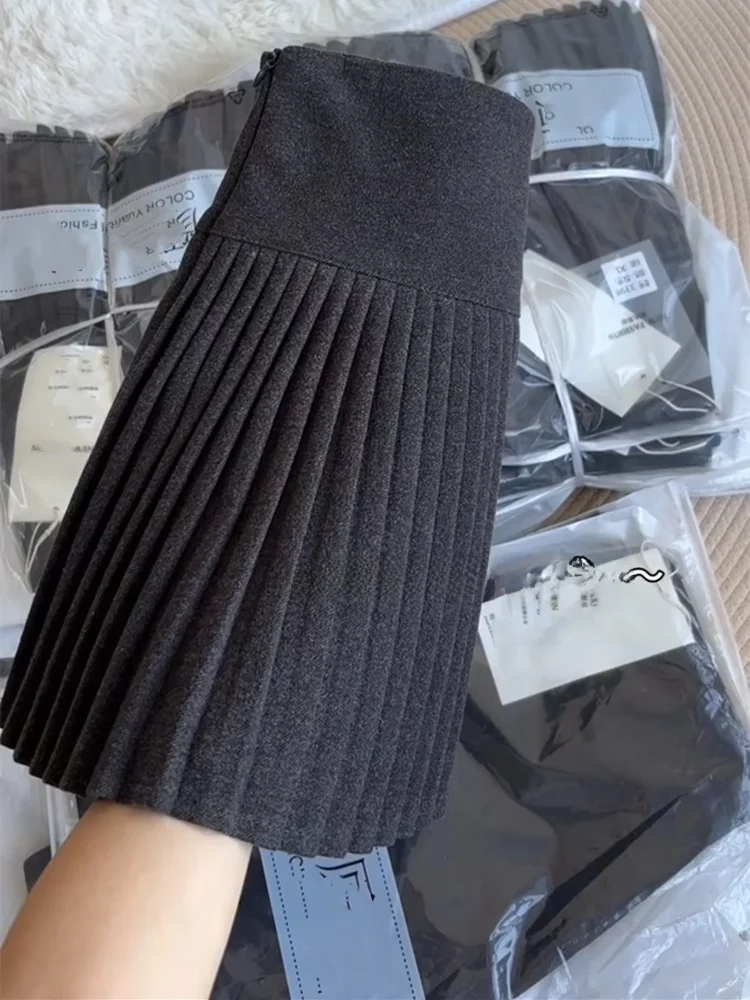 

Новая женская шерстяная плиссированная юбка А-силуэта с высокой талией, больших размеров, осенне-зимняя, стройнящая, для офиса, с молнией