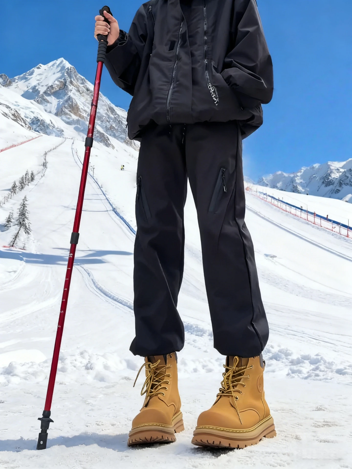 

Waterproof Fce Lined Thi Ski Pants Men's Outdoor Mountain Climbing Trousers Loose Straight Leg Zipper Waist Casual Pants