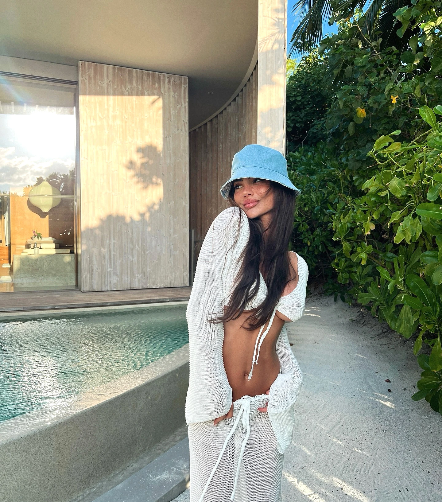 Solid Colour Sexy Beachwear Swimsuit Cover Up Knit Two-piece 2026