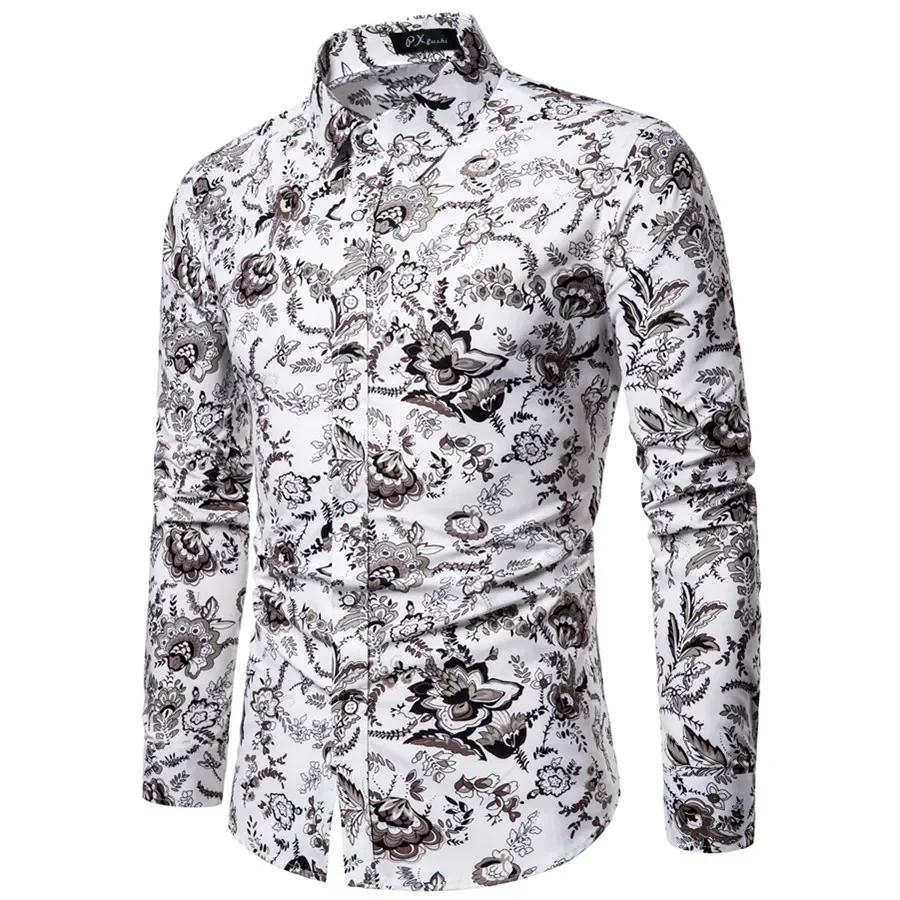 Mens Long Sleeve Hawaiian Shirt Summer Casual Floral Shirts For Men ML02