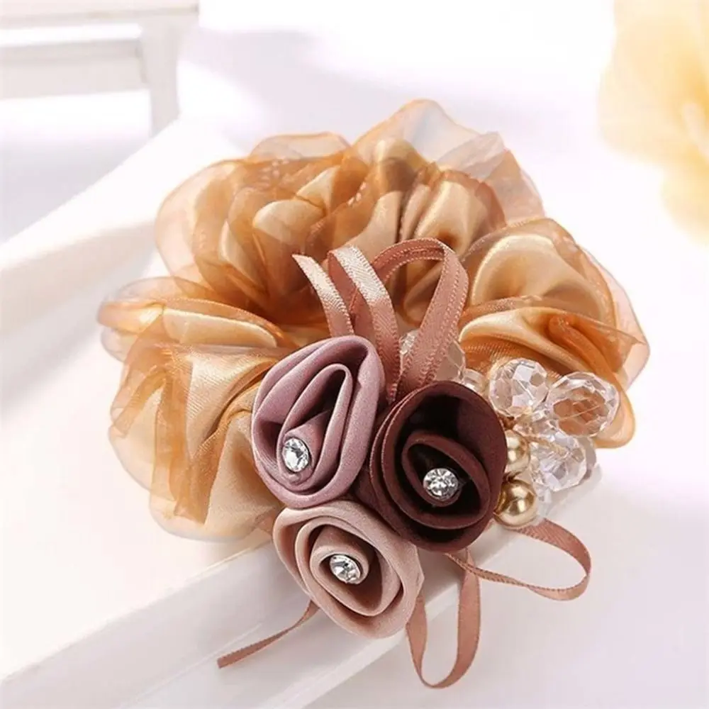 

Vintage Pearl Girls Headdress New Headwear Hair Rope Women Hair Ties Double Layer Hair Rubber Bands Flower Mesh Scrunchies