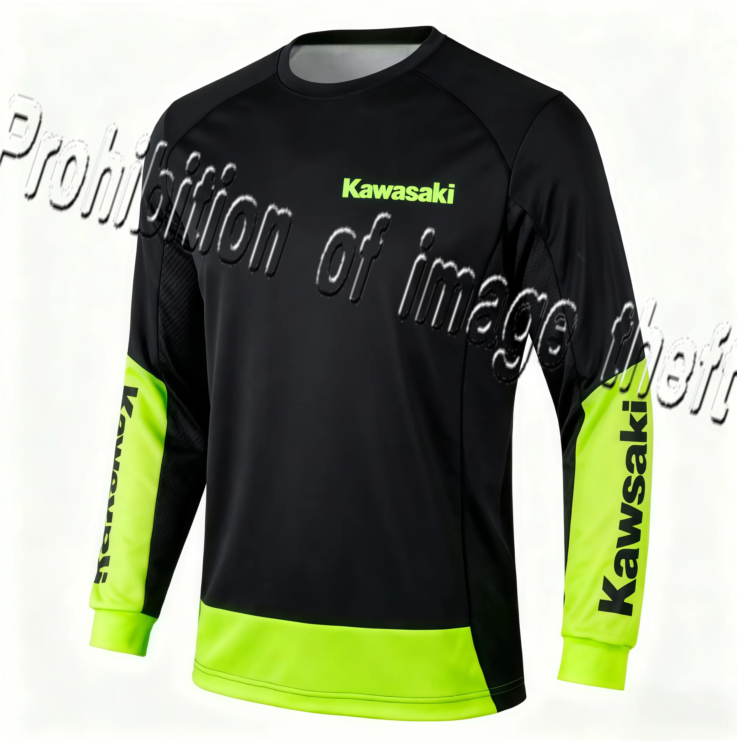 

Kawasaki Autumn and Winter Long Sleeved Men's Green and Black Color 3D Printed Training Motorcycle Riding Warm and Thick Top