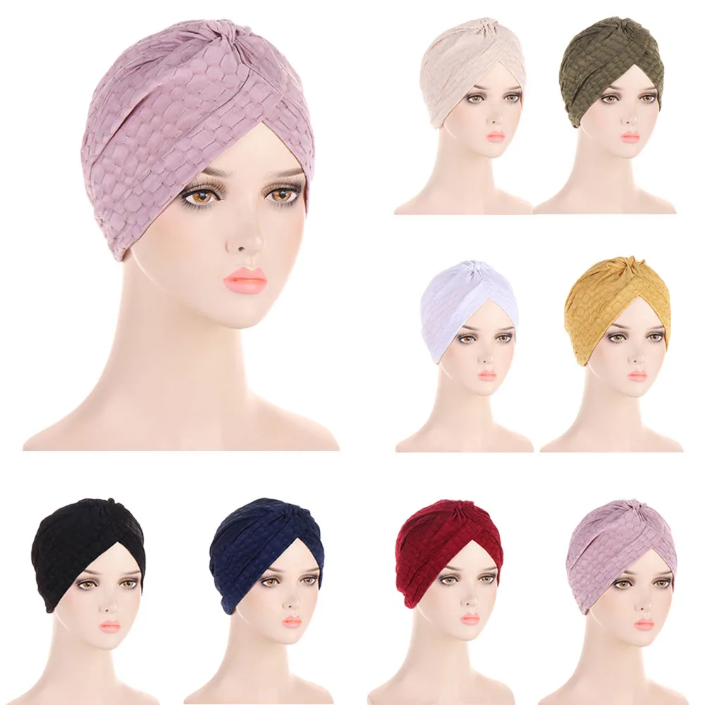 

Muslim Women Cross Ruffle Chemo Sleep Turban Hijab Bonnet Headwear Scarf Beanie Cap Hat for Cancer Patient Hair Loss Accessories