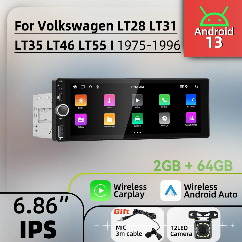 Радио Android для VW Volkswagen LT28 LT31 LT35 LT46 LT55 1 I 1975-1996 гг. Автомобильное мультимедиа 6,86 дюйма Стерео 1 Din Головное устройство Carplay GPS