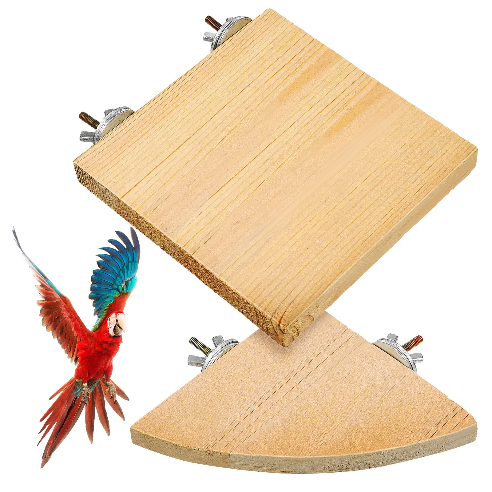 2Pcs Natural Wood Bird Perch Platform Stand for Parrot Cage Accessories Extra Chew Surface Activity Boost