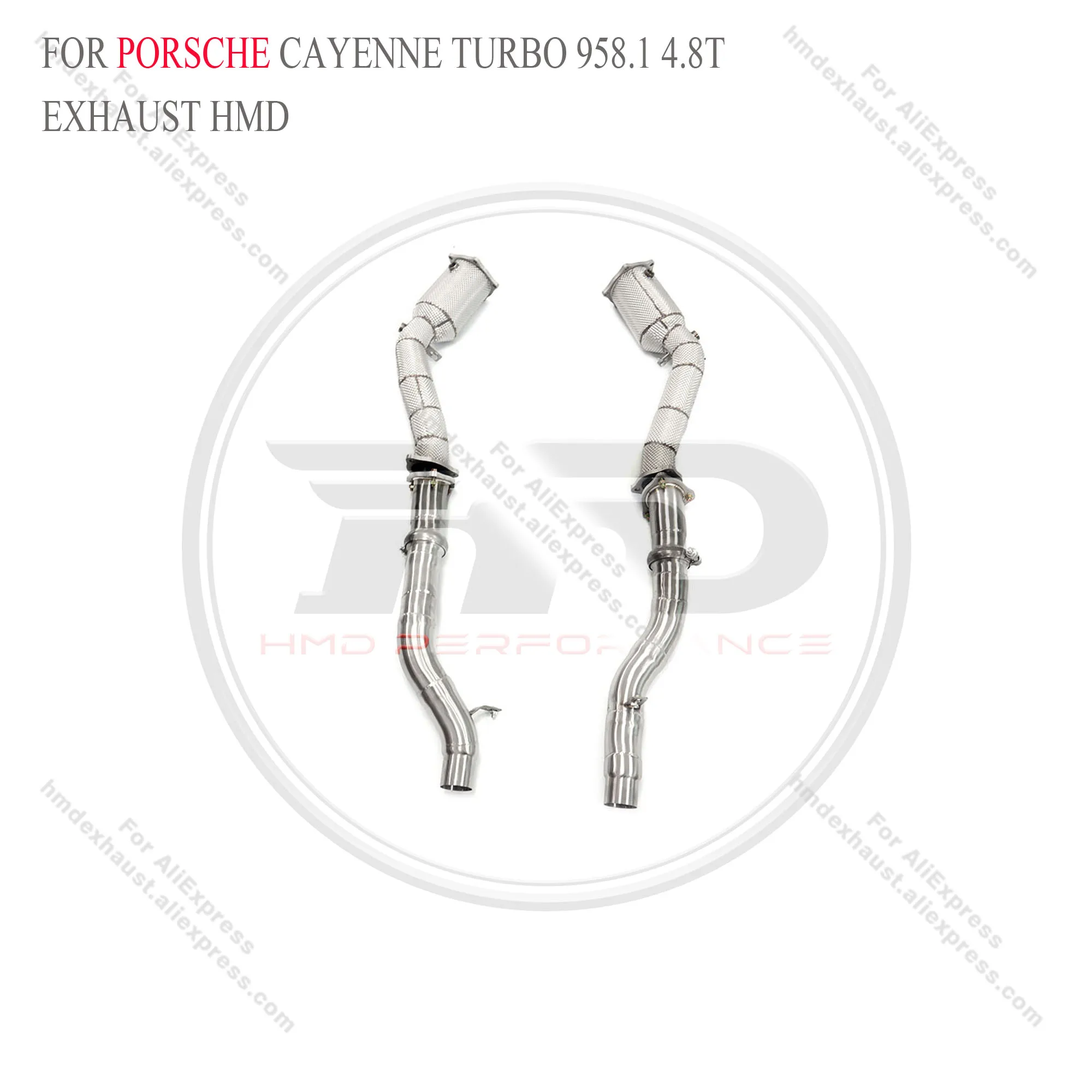 HMD Exhaust System High Flow Performance Downpipe resonant tube for Porsche Cayenne Turbo 958.1 4.8T With Heat Shield