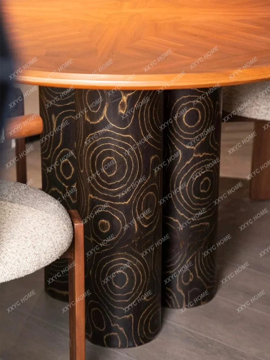 XX Medieval style  art dining table  retro solid wood round dining table small apartment home high sense