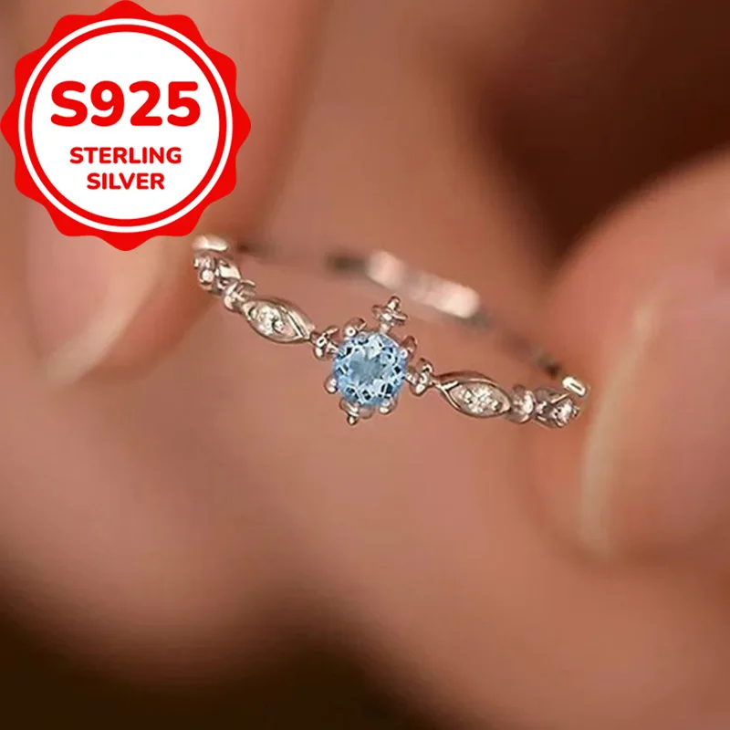 

925 Sterling Silver Elegant Everyday Versatile Light Luxury Snowflake Synthetic Zircon Adjustable Open Ring, Simple and Stylish