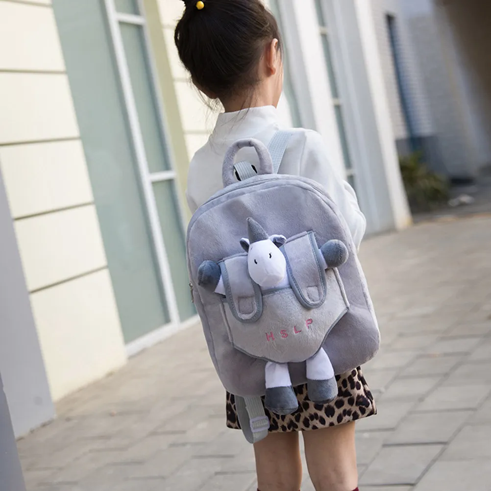 

Kids Unicorn Backpack Grey Detachable Stuffed Animal Design Soft Material for Toddler Preschool Snack Bag School Travel Outdoor