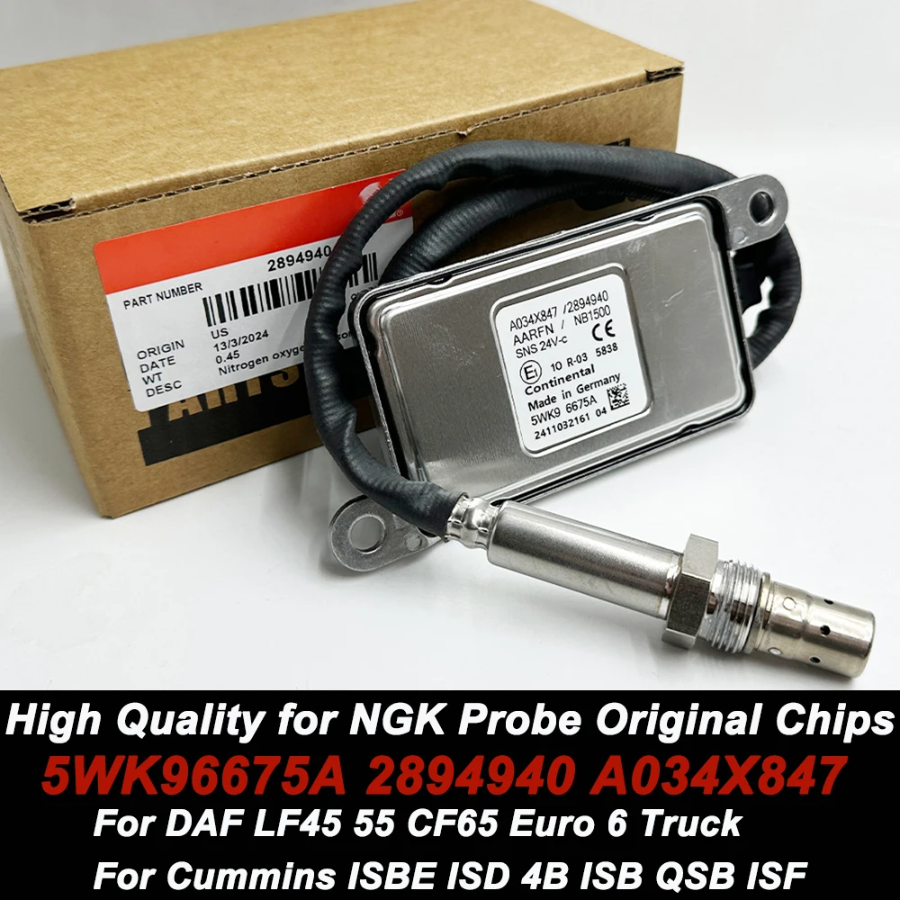 with C-mmins Box 2894940 5WK96675A A034X847 N-GK Probe Made in USA NOX Oxygen Sensor For Cummins Volvo DAF XF Truck 24V Euro 5