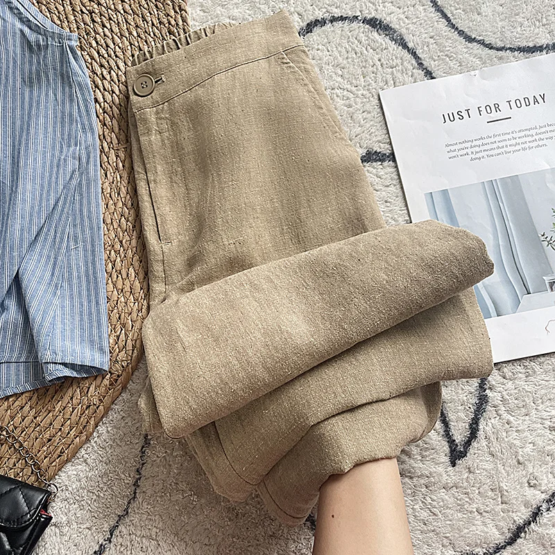 

Literary Loose Casual Cotton Linen Pants Women Wide Legs Spring Summer Trousers Elastic Wiast Ankle-Length Pants