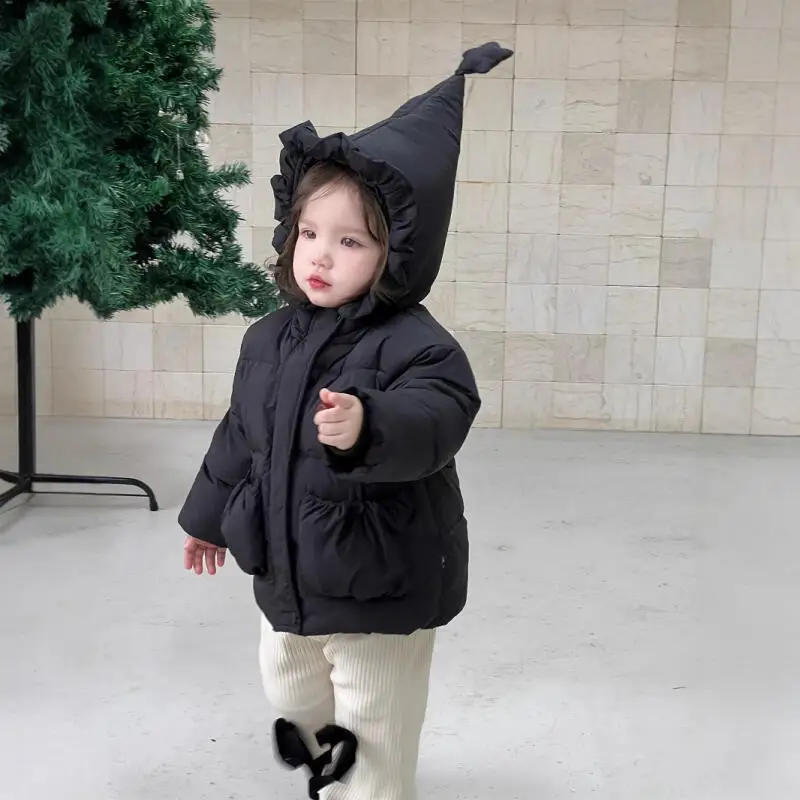 

2026 Baby Girls Warm Padded Jacket Autumn Winter Solid Color Outerwear Hooded Coat Comfortable Tops Fashion 1-3 Years Old