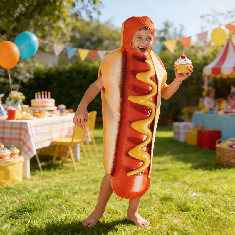 

Children's Hot Dog Jumpsuit 3D Color Printed Food Theme Set Summer Stage Performance Role-playing Costume